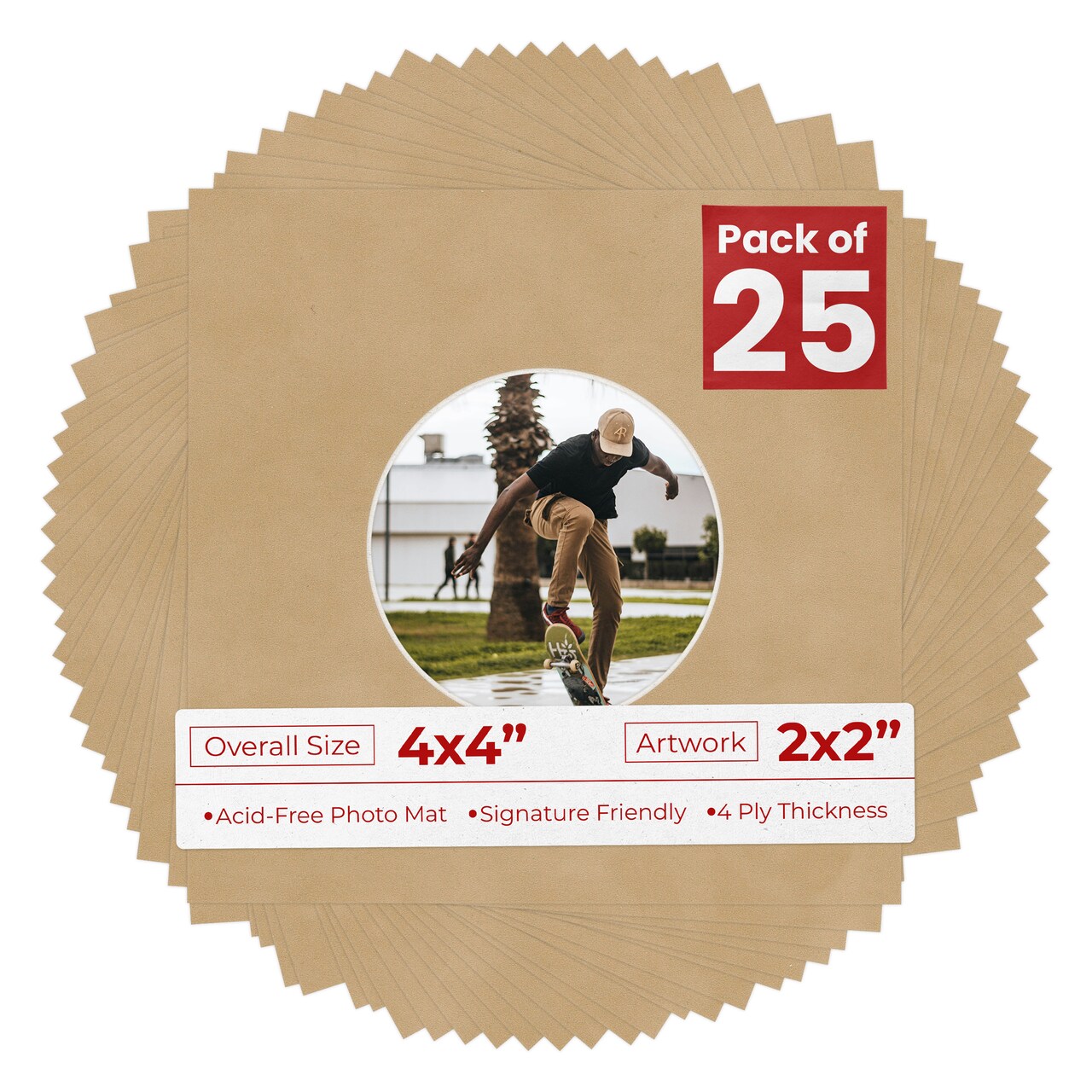 Beige Suede Mat Board for 4x4 Inch Frames - Circle Opening for 2x2 Photos